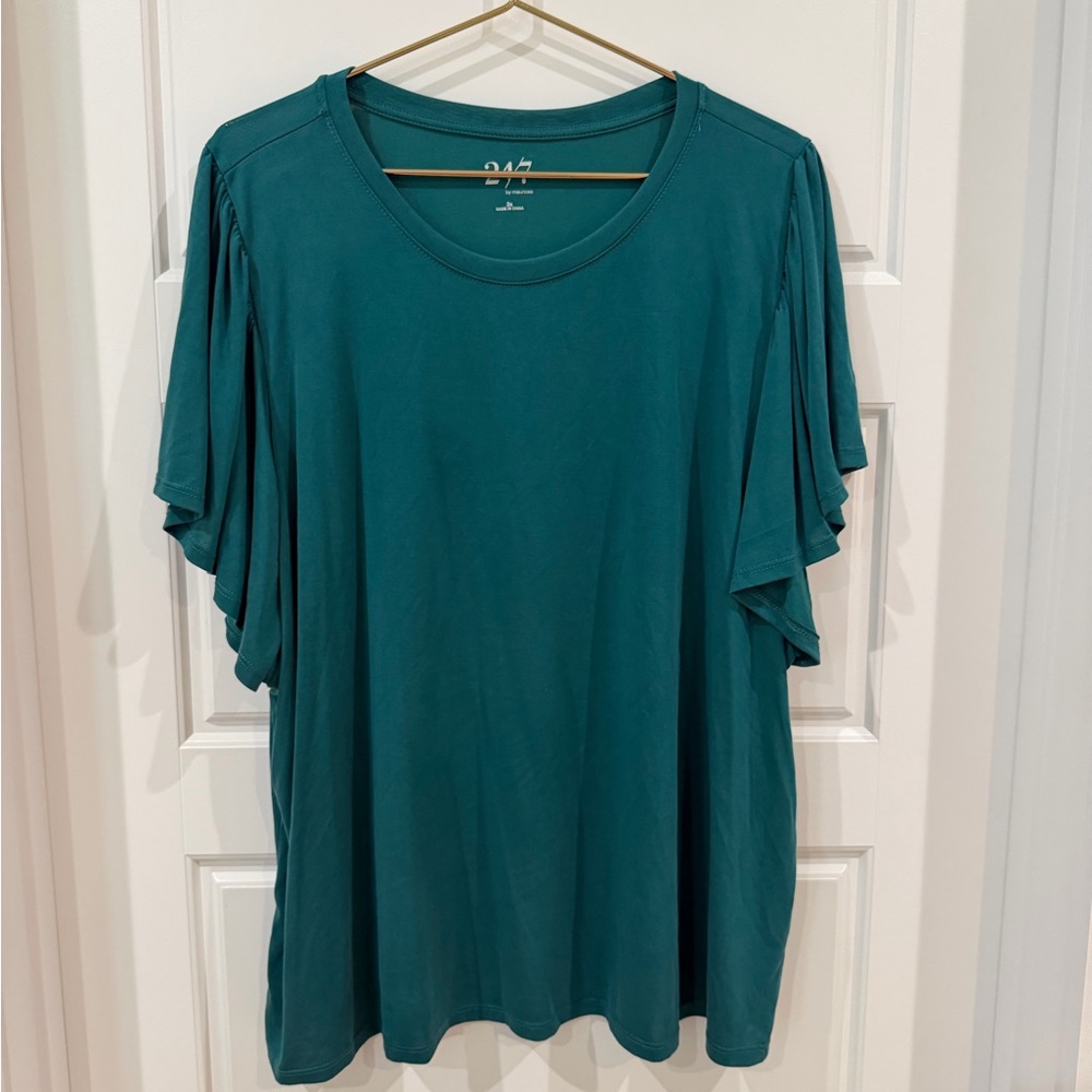 Maurices Teal Short Sleeve Blouse 3x